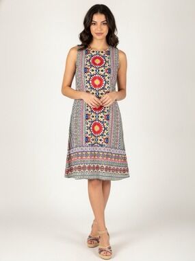 London Times Sleeveless Medallion Mosaic Print Dress Medium